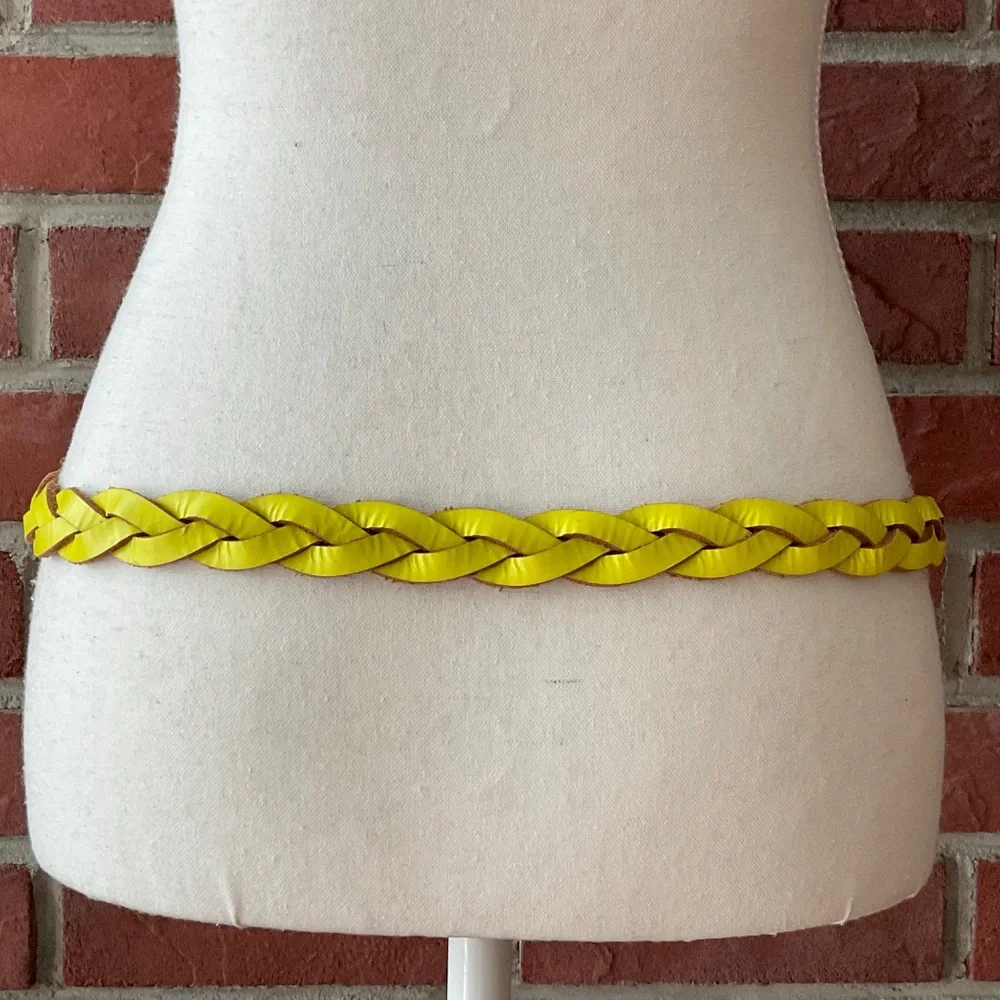 J.Crew UK Yellow Braided Leather Adjustable Belt Size XS/S NEW